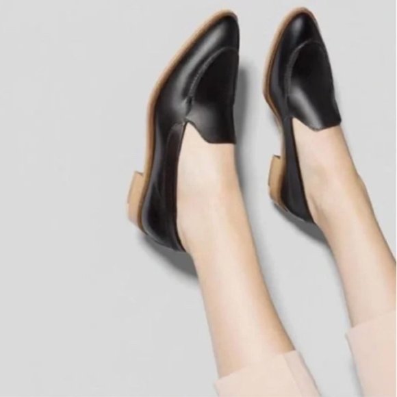 EVERLANE The Modern Loafer Flats Black Matte Leather RARE White Heel Stripe Sz 7 - Picture 4 of 16